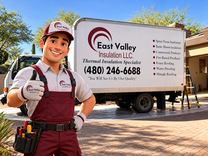 East Valley Insulation service truck at a customer property
